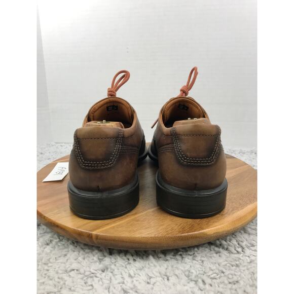 Ecco Brown Leather Burnished Apron Toe Derby Casual Lifestyle Oxford Mens 41 - Picture 2 of 13